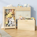 Toy Organizer and Stuffed Animals Storage, All-in-One Toy Shelf with Stuffed Animal Holder, 2 Drawers, Movable Toy Chest & Top Shelf, Solid Wood Bedroom Toy Storage Organizer - style: Burlywood+stuffed Animal Shelf