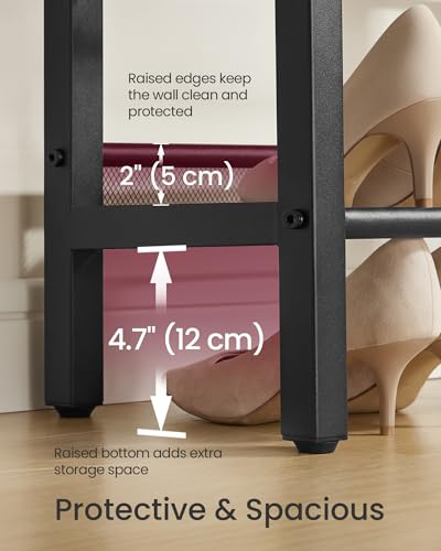 VASAGLE 3 Tier Shoe Rack Bench, One Piece Shelves, Shoe Storage Organizer with Raised Edges, Industrial Style, Easy Assembly, 11 x 29.5 x 19.7 Inches, Charcoal Gray and Matte Black ULSB070BA01S - color: Charcoal Gray + Matte Black, size: 29.5"W