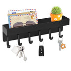 VIS'V Key Holder Wall Mount, Compact Adhesive Key Rack with Tray, 6 Hooks, 2 Mount Options, Black - color: Black