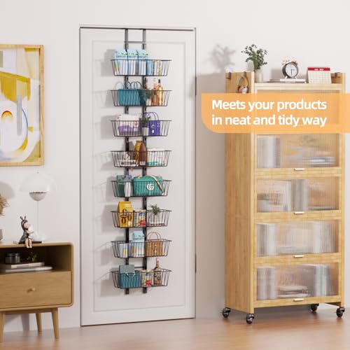 8-Tier Over the Door Organizer with Baskets - Metal Spice Rack Hanging Storage Rack for Pantry, Kitchen, Spices & Laundry, Adjustable Shelves, Heavy Duty Hanging Storage Organizer Door Mount, Black - color: Black, size: 8-Tier
