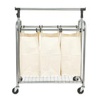 Household Essentials 3-Bag Laundry Sorter with Clothes Rack, Silver, Lightweight, Removable, Sturdy