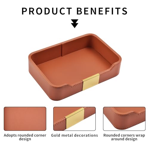Luxury Leather Valet Tray Desktop Storage Organizer,Bedside Vanity Catchall Tray Nightstand Caddy Holder for Cosmetic,Jewelry,Watch,Keys,Phone,Wallet,Remote Controller,Pen,Orange - color: Orange