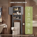 Gizoon Over The Toilet Storage Cabinet with Adjustable Shelf and Double Doors, Bathroom Space Saver Organizer Above Toilet with Open Shelf, Taller Wooden Free Standing Toilet Rack -Grey - color: Grey