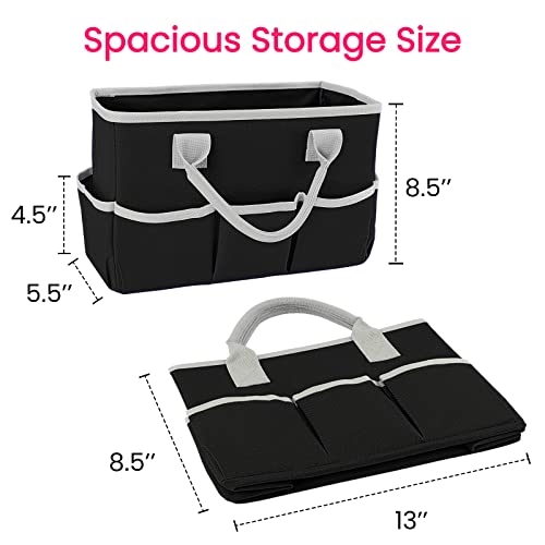 Desktop Tote and Stock Organizer, Teacher Helper Tote Bag Organization for Arts, Books, Stationery, Office Desk Organizer, Make-up Storage Tote with Handles for Travel, Black-Gray - color: Black-Gray