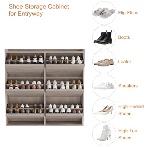 GarveeHome Shoe Cabinet with 6 Flip Drawers, Wooden Shoe Organizer Cabinet with Adjustable Shelf, Shoe Storage for Entryway, Hidden Shoe Cabinet for Hallway, Living Room, Grey - color: Grey, size: 6-Drawers