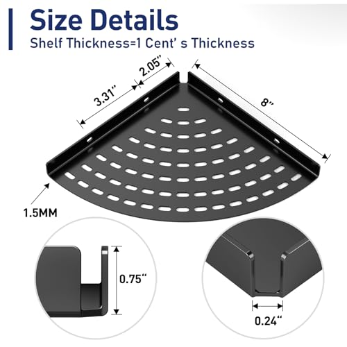 2 Pack Corner Shower Shelves 304 Stainless Steel Shower Corner Shelf Matte Black 8 in Corner Shower Shelf Prevent Rust Drilling Installation - color: Matte Black