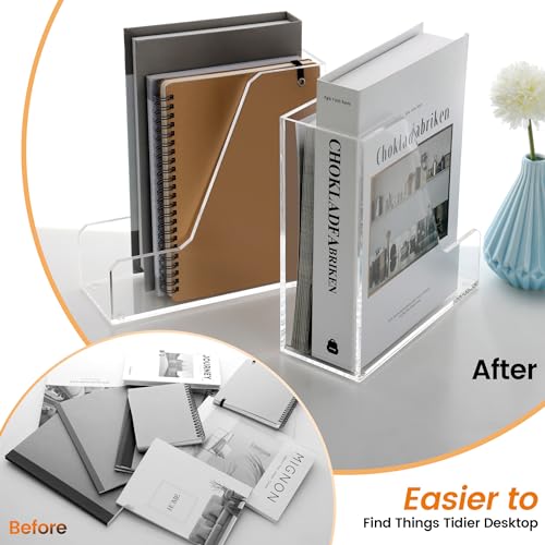 HeZone Acrylic Magazine Rack File Holder Desk Organizers and Storage 2-Pack Small Clear Acrylic Vertical Magazine Holder Book Stand for Office Desk - style: 2PC-B5