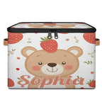 Custom Storage Basket with Name, Personalized Storage Bins with Zipper Lid, Foldable Fabric Storage Box Large capacity with Handle Bear Strawberry - color: Option 15