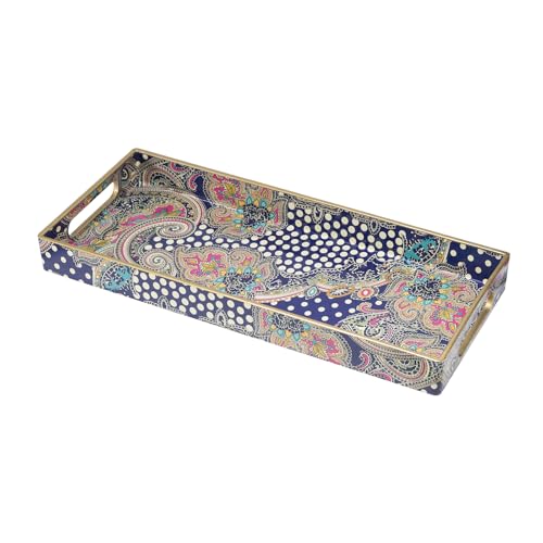 MAONAME Plastic Vanity Tray, Bathroom Counter Tray, Decorative Trays with Handles, Storage Dresser Trays Organizer for Toilet Tank, Jewelry, Makeup, 13.8" x 6" x 1.57" - color: Bohemian-2