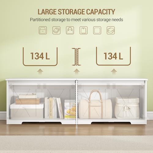 Hzuaneri 59" Storage Chest, Large Storage Trunk with 2 Hinges, Farmhouse Wooden Box Bench, Lift-Top Organizer Chest, Entryway Trunk for Bedroom, Living Room, White SB15003X - color: White, size: 15.7"D x 59"W x 19.1"H
