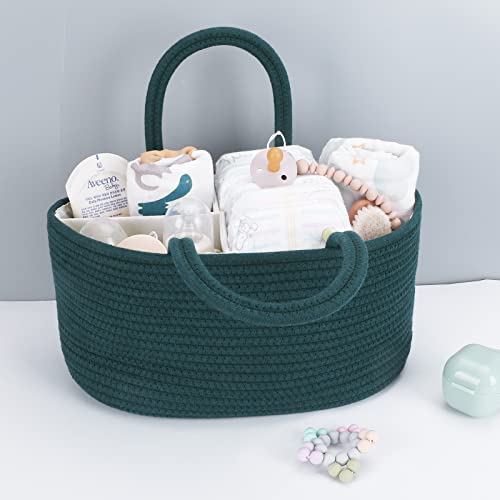 Baby Diaper Caddy Organizer for Girl Boy Rope Nursery Storage Bin Basket Portable Holder Tote Bag for Changing Table Car Travel Baby Shower Gifts Newborn Essentials Registry Must Have Items Dark Green - color: Dark green, size: Regular