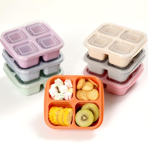 7 Pack Meal Prep Containers, 4 Compartment Bento Snack Boxes, Reusable Divided Lunch Box Containers for Adults, Kids, Toddlers, Travel, Work, School - color: 7Pack-Multicolor