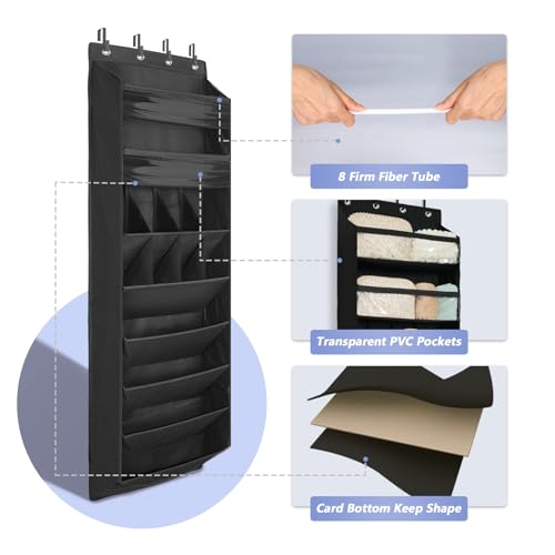 FENTEC 1 Pack 8 Shelves Over The Door Shoe Organizer, 68" Exlarge Deep Pockets Hanging Shoe Organizer, Shoe Rack for Closet, Shoe Holder for Boots,Over Door Organizer in Home, RV, Dorm, Black - color: BLACK-(25+ Pairs), size: 1 Pack