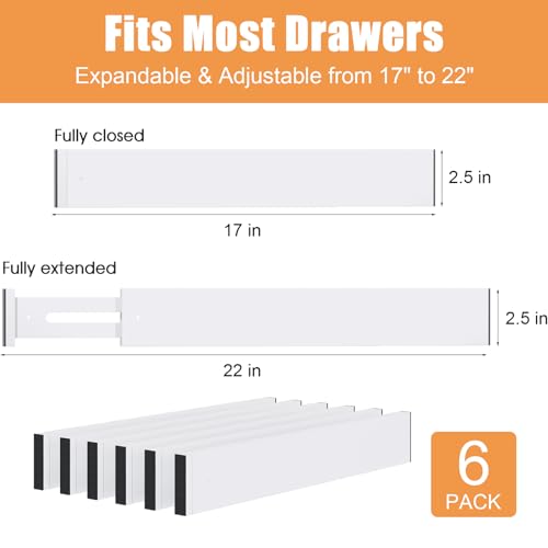 Bamboo Drawer Dividers,17-22" Adjustable Kitchen Drawer Organizer for Clothes,6 Pack Expandable Drawer Organization Separators for Bedroom,Bathroom,Dresser and Office,White - color: White-6Pack, size: 17-22 IN
