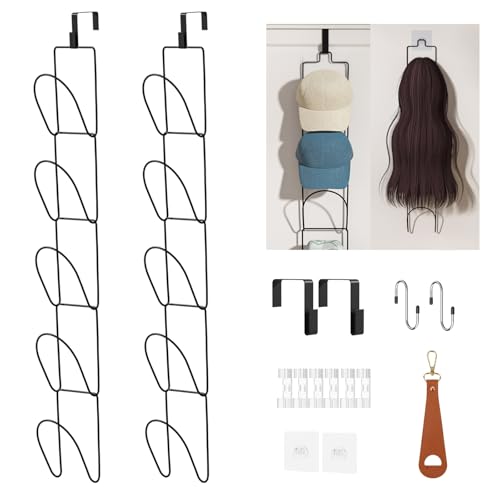 10Pack Over The Door Hat Organizer for baseball caps | Multi-Functional Baseball Hat Rack for Closet | Wall Mounted Hat s torage organizer | 5 types of accessories cap holder stand w hooks ,Black - color: 10pcs Black, size: Trapezoidal Ring