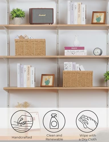 StorageWorks Round Paper Rope Storage Baskets, Rectangular Wicker Baskets with Built-in Handles, Medium, 13 ¼ x 8 ½ x 7 ¼ inches, 2-Pack - color: Light Brown (Paper Rope), size: 2x 13¼"L x 8¼"W x 7"H