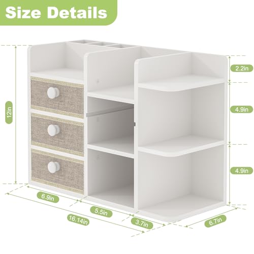 Large Makeup Organizer Countertop With Brush Holder Drawer For Vanity,Bamboo Bathroom Counter Organizers And Storage,Cosmetic Skincare Perfume Organizer,Easy To Store Nail Polish, Lipstick, Eyeshadow - color: White Bamboo