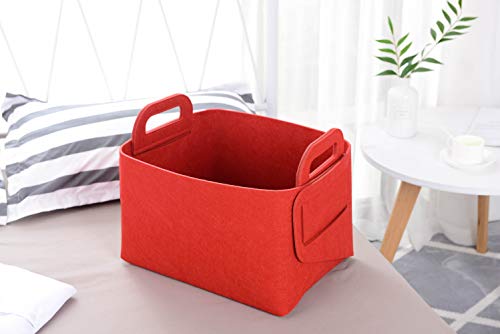 Minoisome Storage Basket Felt Storage Bin Collapsible& Convenient Box Organizer with Carry Handles for Office Bedroom Closet Babies Nursery Toys Laundry (Red, 17.9inch（L）×12.2inch（W）×11.6inch（H）) - color: Red, size: 17.9inch（L）×12.2inch（W）×11.6inch（H）