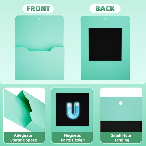 Marbrasse Magnetic File Holder - Magnetic Paper Holder, Pocket Organizer Office Supplies Storage Mail Organizer for Notebooks,Planners,Letter (1 Pack) - color: Green Holder-L