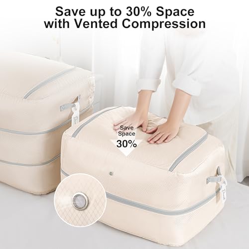 Comforter Storage Bag - 110L Large Capacity Blanket Storage Bags 2-Layer Ultra Space Saving Self Compression Organizer, Washable Compression Bags for Storage Comforter Blanket, 4-Pack, Beige - color: Beige, size: 4 Pack - 2-Layer