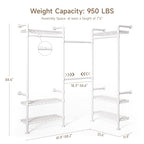 Wall Mounted Garment Rack, Walk-in Closet System with Expandable Rods, Adjustable Shelves, Industrial Pipe Clothing Racks, Hanging Clothes Organizers and Storage, Metal Closet Shelving Wardrobe - color: White