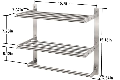 BETHOM Towel Shelf for Bathroom Wall Mounted, 3-Tier Hotel Style Towel Rack with Towel Bars, Brushed Nickel Towel Racks for Bathroom Lavatory, 16 Inch - color: Brushed-nickel, size: 16IN (1 Bar)