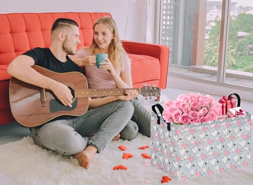 Rec Heart Print Box Hamper Storage Basket Collapsible Organizer Bin Gift Shelf Baskets for Home and Kitchen Storage - color: White grid love