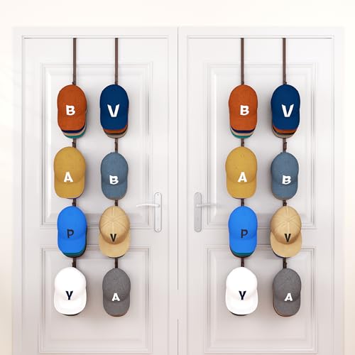 HapiRm Over Door Hat Rack - 4 Packs Metal Hanging Hat Organizer with 16 Hooks Design, Baseball Cap Hanger Organizer Storage Holds up to 80 Caps for Door, Bedroom, Closet（Brown） - color: Brown, size: 4 Pack