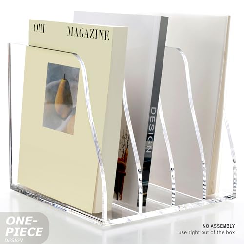SANRUI Acrylic Desk Magazine File Organizer, 4 Vertical Compartments Clear Document Sorter Organizer Holder Workspace Sorters, Folder Rack for Office Accessories Organization Storage, B5 Size