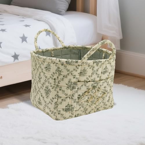 Quilted Fabric Storage Basket with Handles & Pocket, Foldable Laundry Hamper Boho Floral Print Organizer Bin for Home, Picnic, Office 12"x10"x10" (B-2) - color: B-2