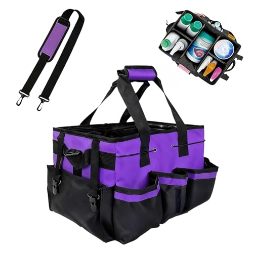 Tool Organizer Tote Bag, Pink and Black, Large Capacity with Adjustable Compartments, Portable Cleaning Storage Caddy, 14.96x10.63x9.06 Inches (Purple) - color: Purple