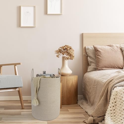 XUANGUO Cotton Rope Laundry Basket Hamper for Clothes Woven Storage Basket for Living Room Bedroom Boho Tall Rope Baskets for Blanket Toys Pillow Towels Baby Nursery Hamper Bin Large oatmeal - color: oatmeal, size: Large