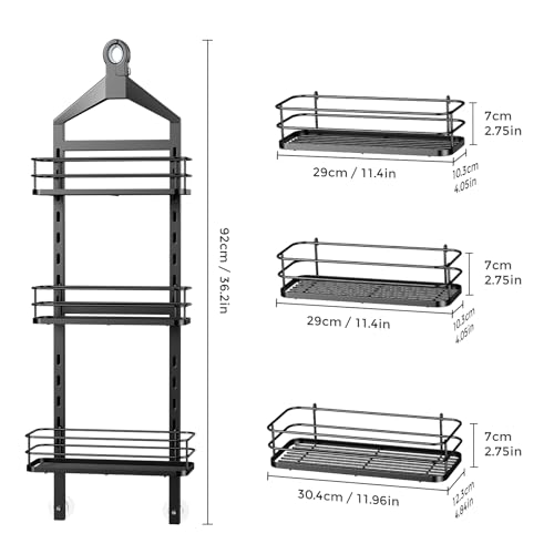 ODesign 3 Tier Height-Adjustable Shower Caddy Hanging Hanger Anti-Swing-Over The Shower Head Caddy-Shower Storage Organizer Bathroom Shelves Basket Shower Caddies-Black,11.9" x 4.84" x 36.2" - color: Black, size: 3 Tier