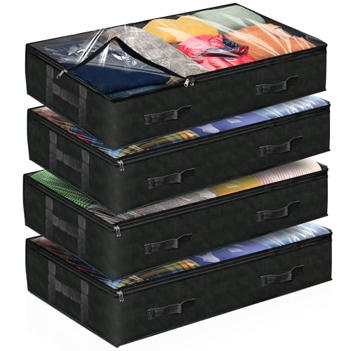 Reli. 90L Under Bed Storage Containers (4 Pack) | Closet Organizer with Clear Window | Underbed Storage Bins for Towels, Sweaters, Linens | Large Organizer for Closet (Black)