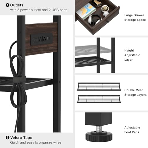 Ecoprsio 47'' Entryway Table with Outlets and USB Ports, Console Table with 3 Drawers, Sofa Table Narrow Long with Storage Shelves for Living Room, Couch, Hallway, Foyer, Black Walnut Finish - color: Black Walnut, size: 47-In