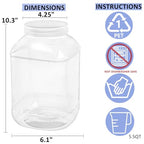 ZOOFOX 2 Pack Clear Plastic Jars, 1.5 Gallon Square Storage Containers with Screw-On Lids, Refillable Empty Jars for Kitchen & Household Storage of Dry Goods, Peanut, Candy, Airtight