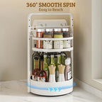 Rotating Spice Rack with Paper Towel Holder, 2 Tier Turntable Lazy Susan, Seasoning Organizer for Kitchen Countertop Cabinet, White - color: White