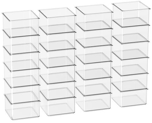Hudgan 24 Pcs Small Drawer Organizer BinsSet, Stackable Drawer Divider Trays for Makeup Vanity, Bathroom, Office Desk, Straight Sides Tray Perfect for Craft Supplies, Cosmetics
