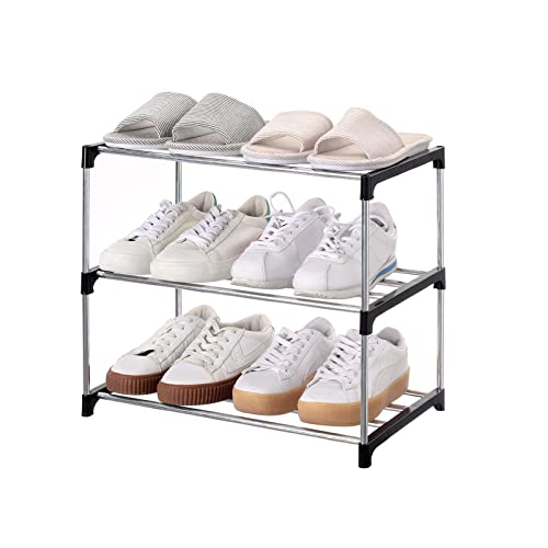 Jucaifu Stackable Small Shoe Rack, Entryway, Hallway and Closet Space Saving Storage and Organization (3-Tier, Black) - color: Black, size: 3-Tier
