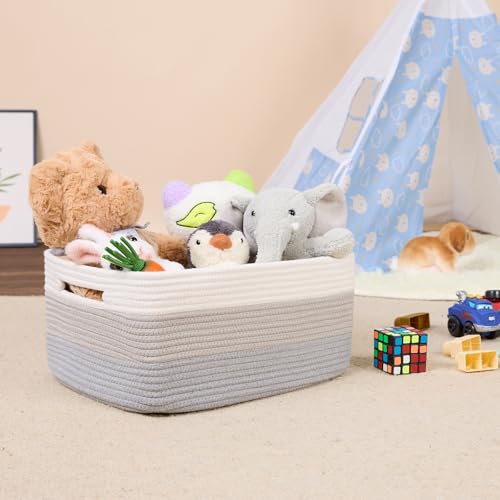 MiniArk Large Storage Baskets for Shelves, Closet Organizers Bins for Clothes Blanket Towels, Baby Nursery, Toy Baskets Box, Woven Rope Baskets, 17 x 13 x 7.5”, 3 Packs Gradient Grey - color: Gradient Grey, size: 3pcs-L17×W13×H7.5"