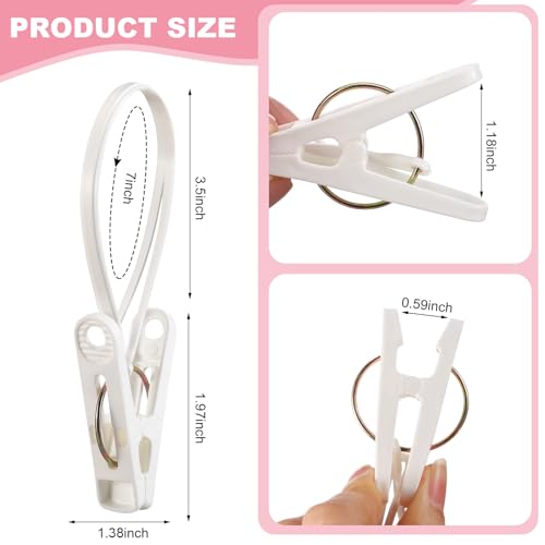 Honeydak 60 Pack Multi-Purpose Laundry Hooks Hanging Clips Bulk with Plastic Rope Hanger Clips for Baby Clothes Closet Organizer for Pants Hat Sock Boot Bra Towel Bathroom Wardrobe Kitchen, White - color: White