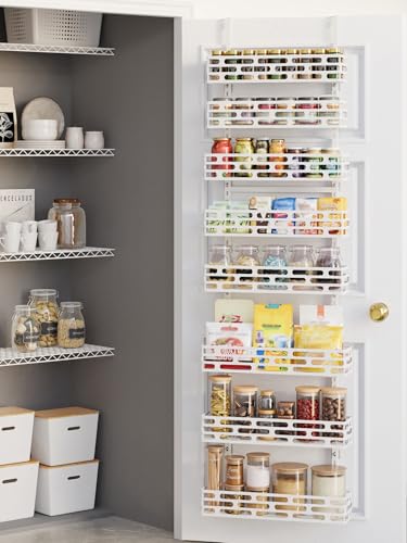 Over the Door Pantry Organizer, Pantry Organization and Storage, 8 Tier Pantry Door Spice Rack Organizer, Metal Over Door Organizer Home Office Laundry Room Bathroom & Kitchen Organization, White - color: WhiteOpenwork, size: 8-Tier