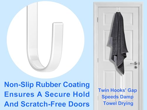 Over the Door Twin Metal Hooks with Plastic Coating 1 Year Returnless Refund 5.5" Fit 0.5" to 1 3/8" Door 2 Sets Heavy Duty Towel Robe Rack Wreath Bathroom Shower Hanger Shoe Organizer Ironing Board - color: C: WT 5.5" fit 0.5" to 1 3/8" door twin 2sets