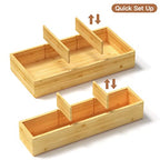 DUJEN Bamboo Drawer Organizer 12.5'' X 12.5'' X 2'', Adjustable 3 Individual Junk Drawer organizer for Bathroom and Kitchen, Wood Drawer Tea Organier Boxes for Silverware, Make up and Tea Bag - size: 1 piece 12.5X6.2 & 2 pieces 12.5X3.1