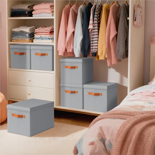Homsorout Storage Bins with Lids - Large Fabric Closet Bins with Lid, 5 Pack Clothes Organizers and Storage, Collapsible Stackable Cube Basket for Home, Office, Dorm, Grey - color: Grey, size: XL(5-Pack)
