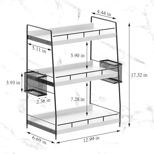 Bathroom Counter Organizer,Bathroom Countertop Organizer with Baskets,Vanity Organizers,Counter Shelf,Countertop Storage, Makeup Organizers(White) - color: White
