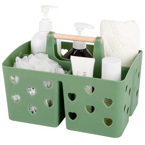 Anyoifax Portable Shower Caddy Plastic Shower Basket Organizer Divided Bathroom Caddy Storage Cleanning Caddy Tote with Handle for College, Dorm Room, Kitchen, Green - color: Green