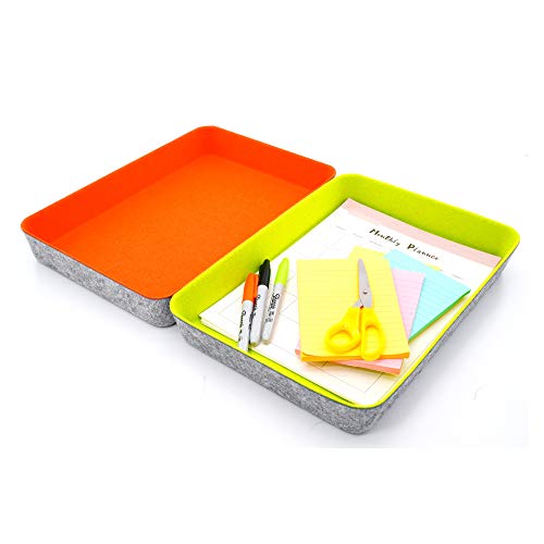 Welaxy 2-piece Office desk drawer organizer tray letter-size documents A4 paper book file Folder Holder storage bins (Orange + Green) - color: Orange + Green