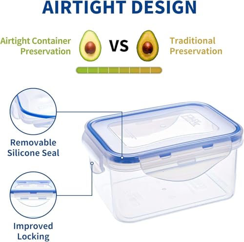 KIGI Small Food Storage Containers, Rectangle, 4-Sided Locking Airtight Lids, BPA-Free Plastic, Leak-Proof, Ideal for Lunch, Meal Prep, Snack & Portion Control, 17 oz / 2.1 Cup, 12 Piece Set - size: 2.1 cup (12-Piece)