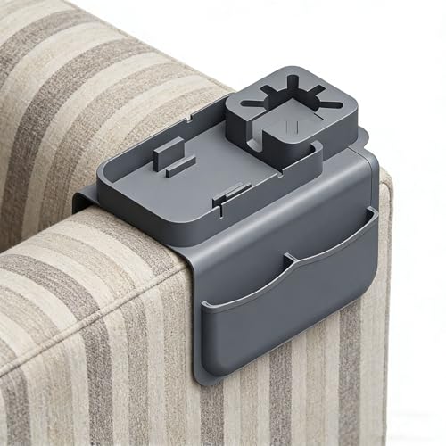 Silicone Sofa Armrest Tray Featuring Drink Holder and Side Pockets for Remote Phone and Snacks Storage Sofa Arm Tray Arm Organizers - color: brown